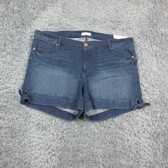 LOFT Plus Denim Shorts Womens 22 Tie Cuff Stretch Mid Rise Ann Taylor 44x5* NWT - Picture 1 of 16